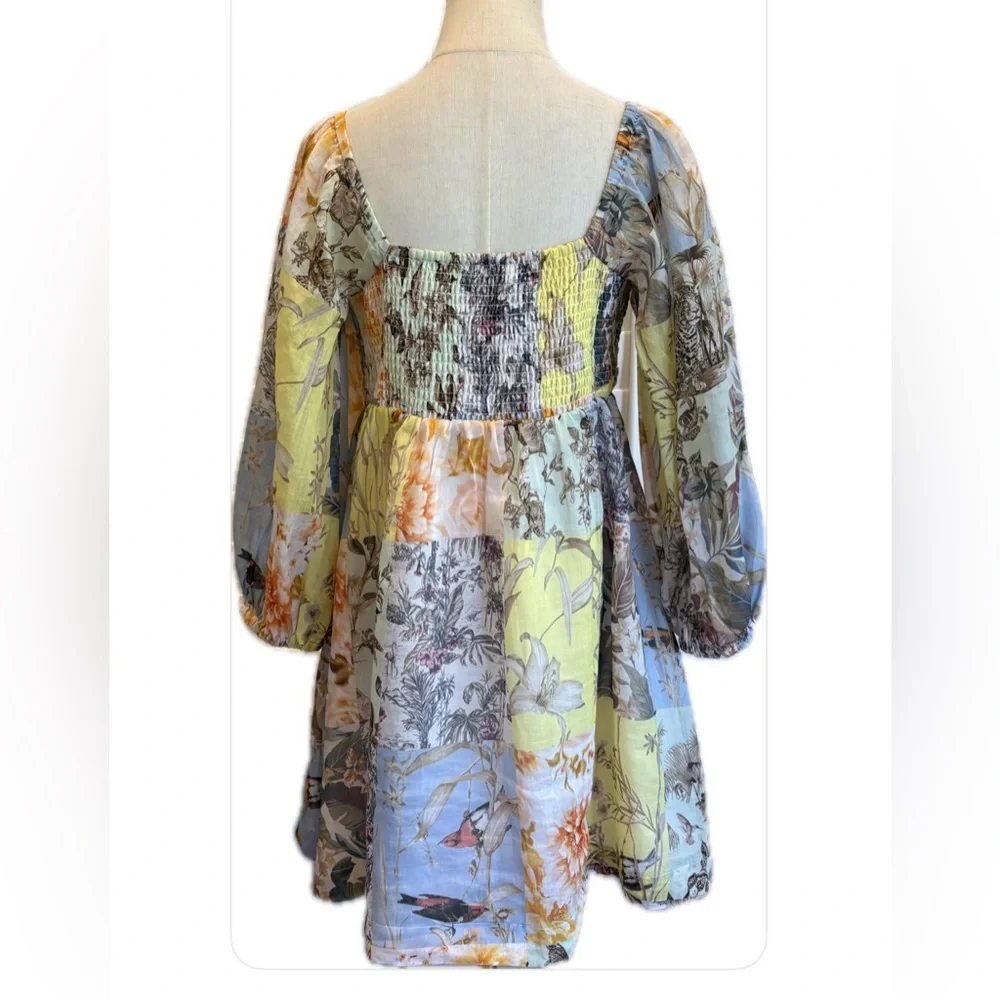 Banana Republic Floral Artsy  Empire Balloon Sleeves Waist Ramie Short Dress MP - Picture 3 of 9